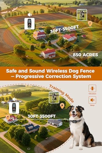 Teendow Wireless Fence for Dogs, Dog Perimeter Collar Wireless Fence with Remote Control, Waterproof & Rechargeable Dog Fence, HD Display, Outdoor Use