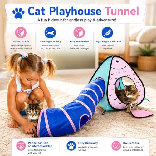 Rypet Cat Toy Tunnel and Cubes Bundle, Play Tubes for Indoor Cats, Blue
