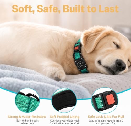 Geamen Dog Collar for Airtag Waterproof QR Code Reflective Collar(Teal,XL) | Built-in Waterproof Holder, QR Code Tag, Reflective,Secure Buckle
