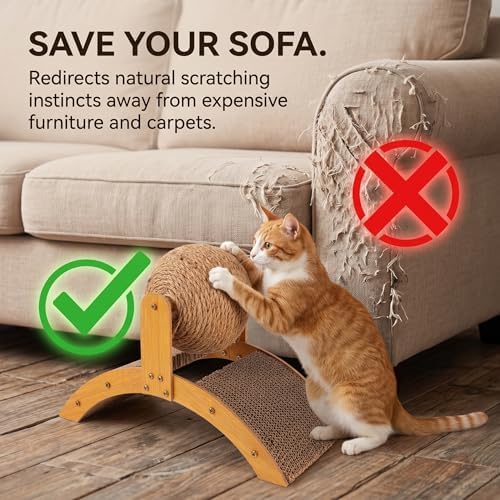 Toddmomy Cat Scratcher Ball Cat Scratching Toy Inclined Scratch Board Sisal Rope Ball for Indoor Kittens Interactive Pet Toys