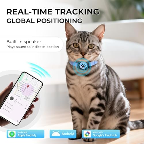 Cat GPS Tracking Collar (iOS & Android), Mini Bluetooth GPS Dog Tracker 1P | Pet Activity Monitor No Monthly Fee, Adjustable‑Lightweight Design, Works with Apple Find My and Google Find Hub, Blue
