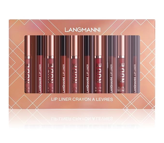 Jolilab 12Pcs Matte Lip Liner + Liquid Lipstick Set, One Step Velvety Nude Lip Stain Waterproof Long Wear High Pigment Lip Makeup Gift Set(Set B