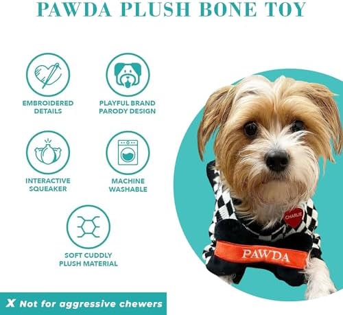 Haute Diggity Dog Pawda Bone Plush Dog Toy Designer Parody Stuffed Chew Toy