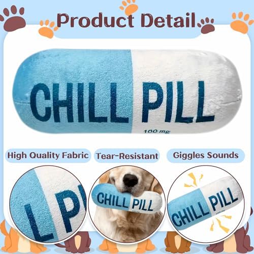 CUweipeng Funny Chill Pill Dog Plush Toy Cat Interactive Squeaky Pet Toy