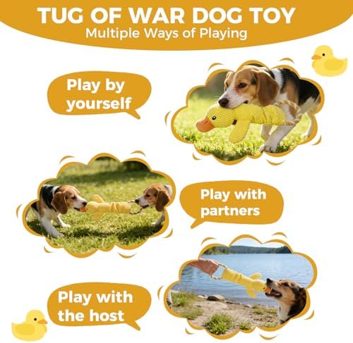 Mihachi Squeaky Dog Toys, Plush Stuffed Puppy Toys with Crinkle Paper-Tug of War Dog Toys for Small, Medium and Large Dogs Duck Interactive Squeaky Pet Toys to Keep Them Busy, Cute Duck