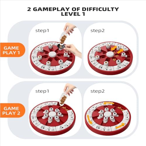 Dog Puzzle Toy Dogs Brain Mental Stimulation Mentally Stimulating Puzzles Feeder Toys Puppy Treat Food Dispenser Advanced Level 2 in 1 Game for Small/Medium/Large Aggressive Chewers Breed Red A