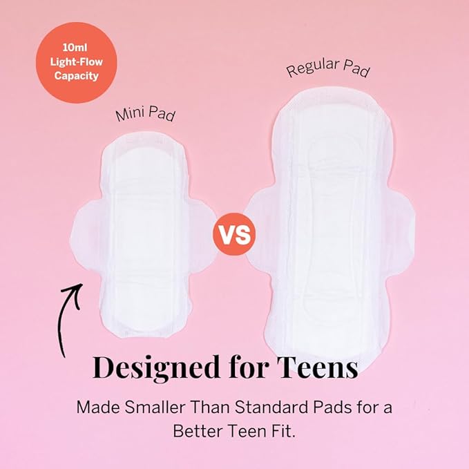 Pixie Organic Cotton Ultra Thin Mini Pads for Teens - Liners with Wings - Light Absorbency Menstrual Pads - Hypoallergenic, Unscented & Biodegradable for Feminine Care - FSA Eligible - 64 Count