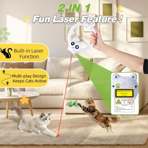 Interactive Cat Toy, Hanging Cat Toys with Cat Laser, Remote Control Cat Toys for Indoor Cats, 3 Play Modes & USB Rechargeable Cat Toys for Kitten & Adult Cats