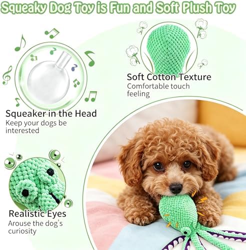Octopus Squeaky Dog Toys- Soft Plush Interactive Chew Toy with Crinkle Tentacles，Plush Dog Toys with Soft Fabric for Small, Medium, and Dogs Daily Companionship,Boredom Relief & Training