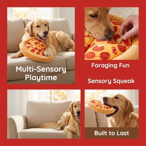 Milisten Pizza Dog Toy, Squeaky Plush Dog Toy with Light Filling