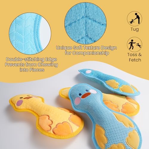 Nocciola Duck Squeaky Dog Toy, New 2025 Indestructible Dog Toy for Aggressive Chewers, Stuffed Toy with Two Tough Layers, Minky Plush for Comfort and Chewing, Yellow