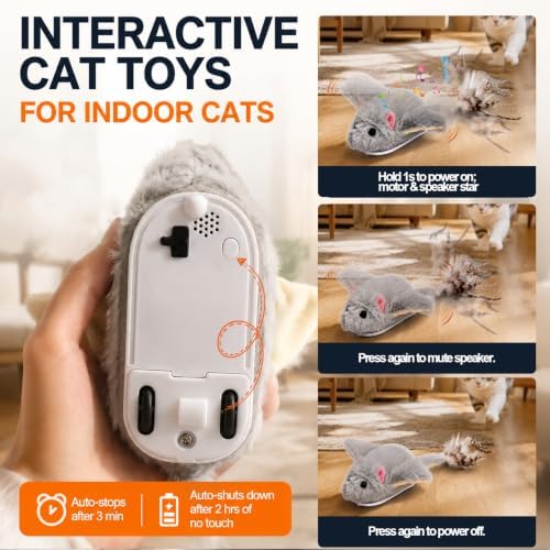 BABORUI Interactive Cat Toy Flying Mouse, Gray Mouse
