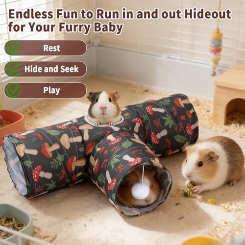 Rypet Guinea Pig Tunnel Hideout 3-Way Collapsible Small Pet Tubes, Mashroom
