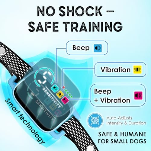 Bark Collar for Small Dogs 8-40 Ibs - No Shock Anti Barking Collar with Al Chip - 3 Modes & 5 Sensitivity Levels - Waterproof, Rechargeable, Magnetic Charging - Humane, Effective Training (Blue)