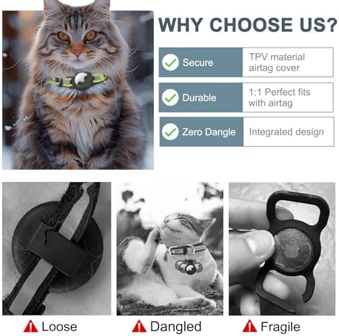 Reflective AirTag Cat Collar, Integrated Cat Collar with Air Tag Holder | Built in AirTag Holder, Adjustable 7-13in for Cats, Kittens and Puppies, Safety Elastic Band, Reflective for Night Walking