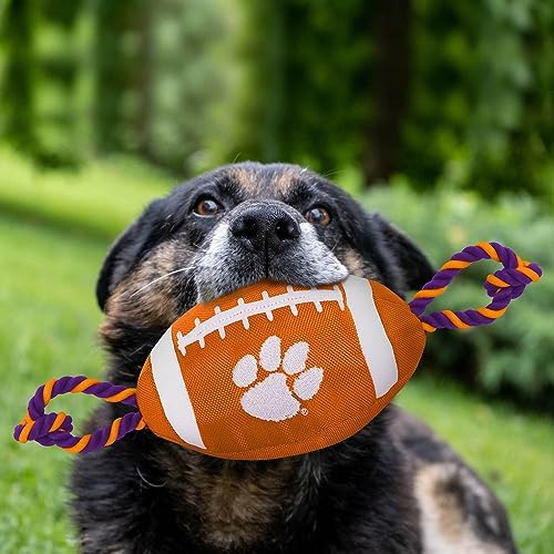 NCAA Clemson Tigers Football Dog Toy, Tough Quality Nylon Materials, Strong Pull Ropes, Inner Squeaker, Collegiate Team Color