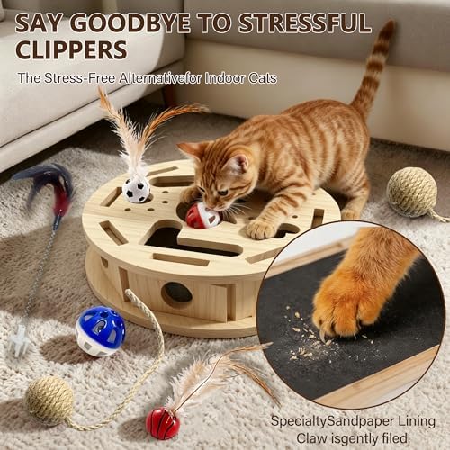 2026 New Model Circle Cat Nail File Enrichment Box Cat Nail File Box with Sandpaper Stress-Free Alternative to Trimming Nails, Cat Toys Interactive for Indoor Cats Nail Scratcher （Circular）