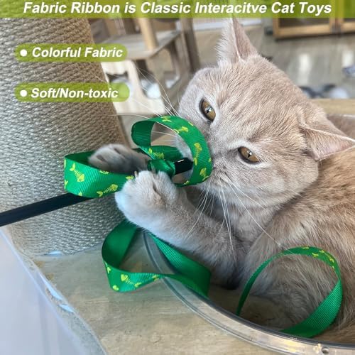 Interactive Cat Toy Wand with Catnip Mouse, Cat Teaser Wand Rainbow String for Bored Indoor Adult Cats and Kittens (8 Pack)