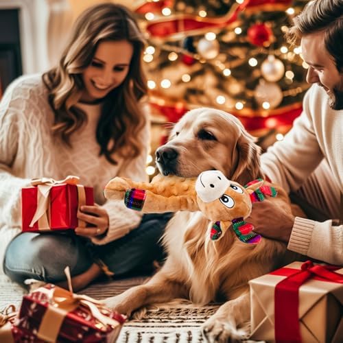 Dog Christmas Reindeer Plush Toys with Squeaker, Soft Pet Teeth Toys for Small & Medium Dogs