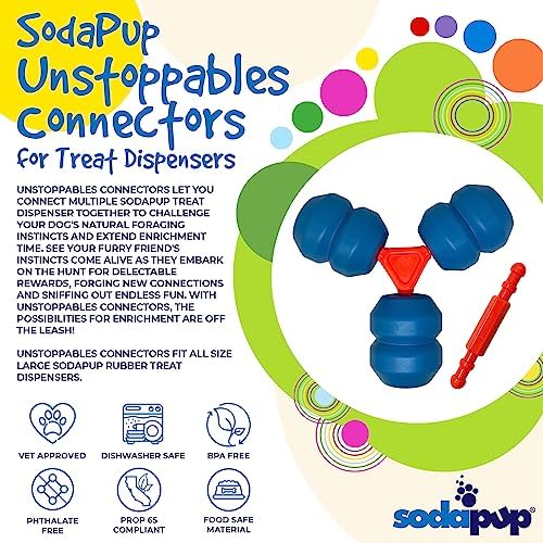 SodaPup Unstoppables – Connectors for Treat Dispensers Made in USA from Non-Toxic, Pet Safe, Food Safe Nylon Material to Link Treat Dispensers and Challenge Dog’s Foraging Instincts – 2 Pack
