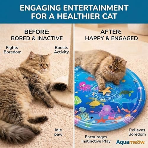 Water Cat Toy,Cooling and Refreshing Cat Water Mat,Cat Anti-Scratch Cooling Mat,Durable Cat Interactive Water Mat，26inch*26inch