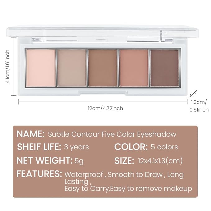 5 Colors Mini Matte Nude Eyeshadow Makeup Palette Pink Brown Taupe Smokey Eye, High Pigment Blendable Contour Soft Neutral Matte Palette for Daily Natural Looks, Mature Eyes, Blue Green Brown Eyes