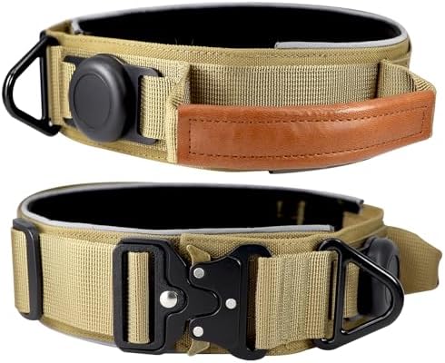2" Tactical Dog Collar with Airtag Holder & Handle for Large Dogs (Brown)