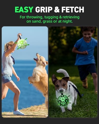 QDAN Premium Glow in The Dark Dog Toys, Dog Ball with Straps, Soccer Ball for Dogs, Outdoor Dog Toys, Pet Birthday Toys, Puppy Essentials for Medium to Large (8Inch)
