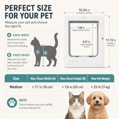 RFID Automatic Cat Door with Remote Control, 4 Modes, 5 RFID Tags