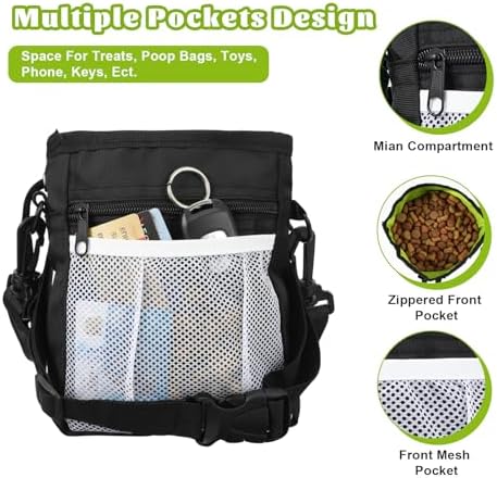 Dog Treat Training Pouch, Dog Treat Pouch Puppy Treats Pouches 3 Ways to Wear for Pet Training with Multiple Pockets Built-in Poop Bag Dispenser