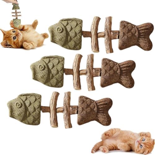 3pcs Catnip & Silvervine Fishbone-Shaped Cat Chew Toy