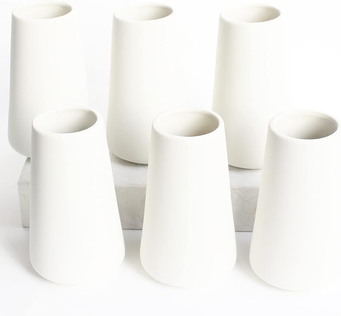 YANLING 6 Pack White Ceramic Vases for Home Decor, 6 Inch Modern Vases | for Centerpieces Pampas Grass Table Vase, Boho Vases for Flowers Decor, Wedding Dinner Party