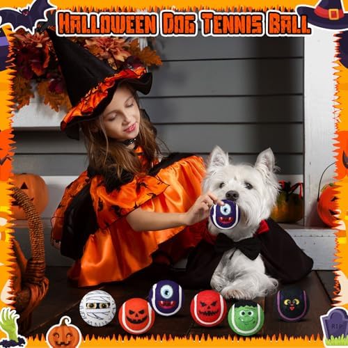 Civaner 18 Pcs Halloween Dog Toys Bulk, 2.5 Inch Squeaky Tennis Balls Gifts