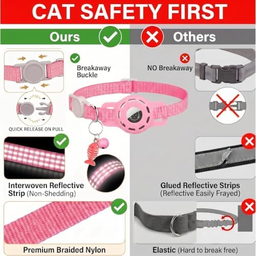 AirTag Cat Collar, Breakaway Reflective Adjustable Kitten Collar
