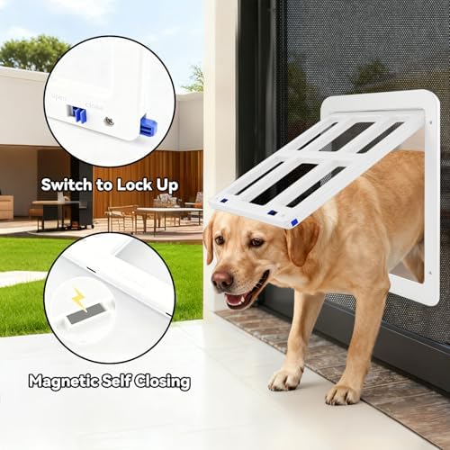 Namsan Dog Door for Screen Door, Passage 11.2 x 14.4 inches, Doggy Door for Sliding Door, Dog Screen Window, Magnetic Flap Auto Closing, Screen Door with Doggie Door Built in, Lockable, White