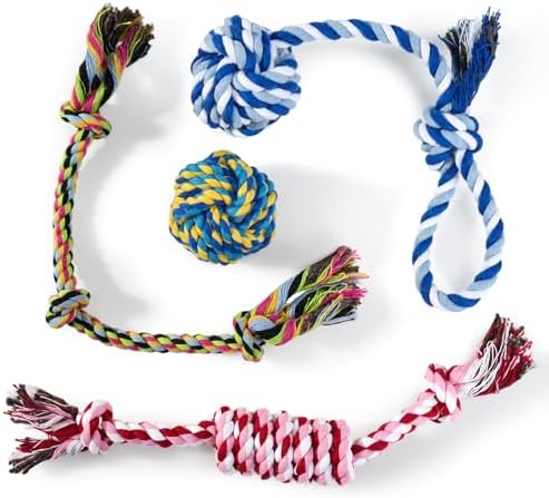 wodoca [4 Pack Dog Rope Toys, Puppy Teething Cotton Knot Chew Rope for Small Medium Dogs, Interactive Tug of War Dog Toys for Boredom, Teeth Cleaning