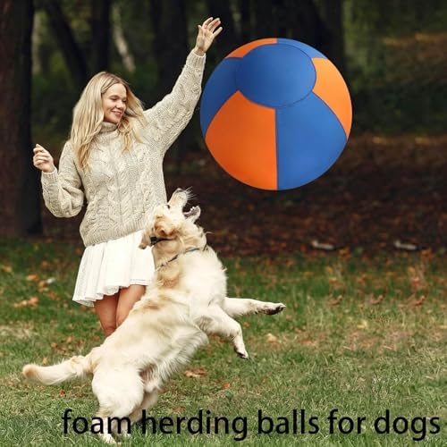 Sheepdog Herding Ball 10/18/22/25 Inch, Heavy-Duty Double-Layer Anti-Burst Tear-Resistant Interactive Dog Toy with Air Pump Washable Cover for Indoor Outdoor Play (Blue + Orange, 25 in)