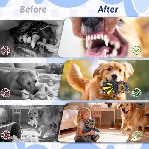 MAXBECK Dog Companion for Heavy Chewers- Indestructible Robust Bear Dog Toy, Resistant Squeaky Dog Toys for Heavy Chewers, Unbreakable Stuffed Plush Dog Toys for Aggressive Chewers (A-Navy)