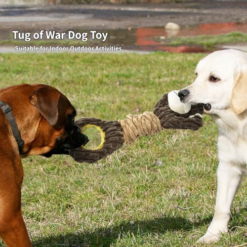 Dog Squeaky Toy Gorilla Shaped Dog Toy for Aggressive Chewers Tug of War Dog Toy Pet Interactive Toy Dog Plush Toy with Crinkle Paper for Small Medium Large Dogs Gorilla, Brown