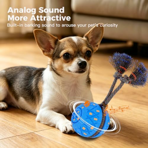 Interactive Dog Toys Ball for Boredom, 2 Modes Automatic Moving Bouncing Dog Toys for Aggressive Chewers, Durable Smart Rolling Puppy Enrichment Toys with Rope for Medium Large Dogs
