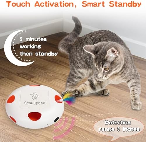 Cat Toys, Rechargeable Interactive Cat Toy, Smart Sensor Pop-Up Feather Toy with 7 Holes, USB Powered Automatic Kitten Toy for Indoor Cats, White
