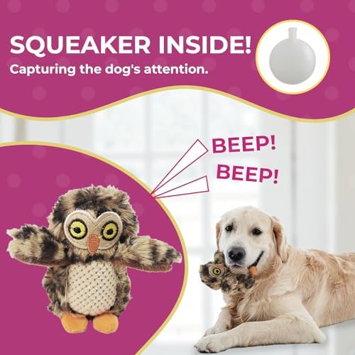 Glow Pups Dog Hide and Seek Toy, Interactive Burrow Dog Toy with Squeaker, Plush Owl in Tree for Small Dogs, Promotes Mental Stimulation, Woodland Style, Brown, 3-Pack
