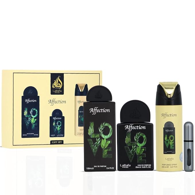 Lattafa Pride - Affection for Men - 3 Pc Gift Set 3.4oz EDP Spray, 6.67oz Perfumed Body Spray, 0.67oz EDP Spray