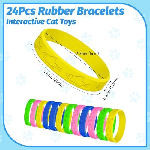 Cat Toys 24 PCS, Rubber Cat Chew Toy, Interactive Cat Toys to Kill Time, Colorful Bracelets Bands for Cat