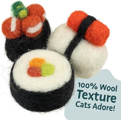 Woolbuddy Wool Cat Toys (Small Sushi 9 PCS) for Indoor Cats Catnip-Free