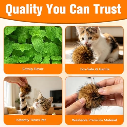 5PCS Cat Toy Faux Rabbit Fur Ball, Soft Fluffy Rabbit Fur Catnip Ball Cat Toys for Indoor Cats, Washable & Fun to Chase for Interactive Bonding
