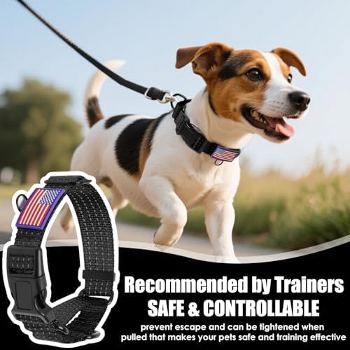 Martingale Dog Collar Reflective NO Pull with USA Flag, M,Black