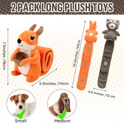 LECHONG 2-Pack Plush Squeaky Dog Toys, 23-Inch Snuffle Puzzle Tug of War Toy with Roll-Up Treat-Hiding Crinkle Tail, Enrichment Toys for Small & Medium Dogs to Relieve Boredom & Mental Stimulation