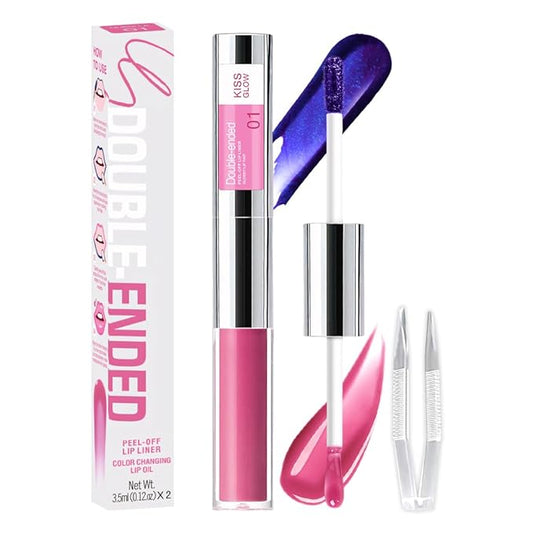 2-in-1 Dark Raspberry Lip Stain Peel Off & Hydrating Plumping Lip Oil with Tweezer, of Women Long Lasting Waterproof Peel Off Lip liner Tattoo, Highly Pigmented for All Skin Types 01#