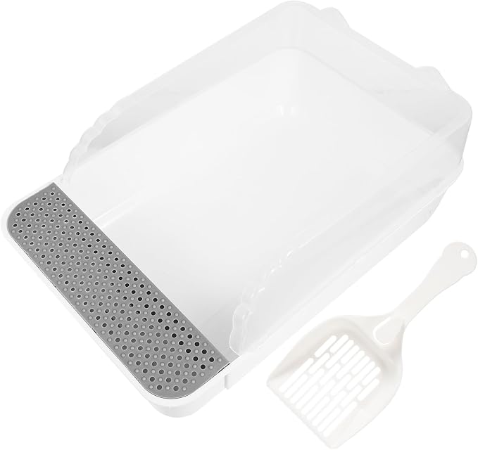 Detachable Semi-Enclosed Cat Litter Box Splash-Resistant Small White Cat Toilet Pan for Indoor Kitten Training and Litter Housebreaking